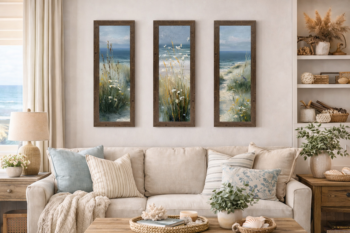 Coastal Path Right Panel Wall Art – Beach Dune Narrow Portrait Scenic Decor (SB928)