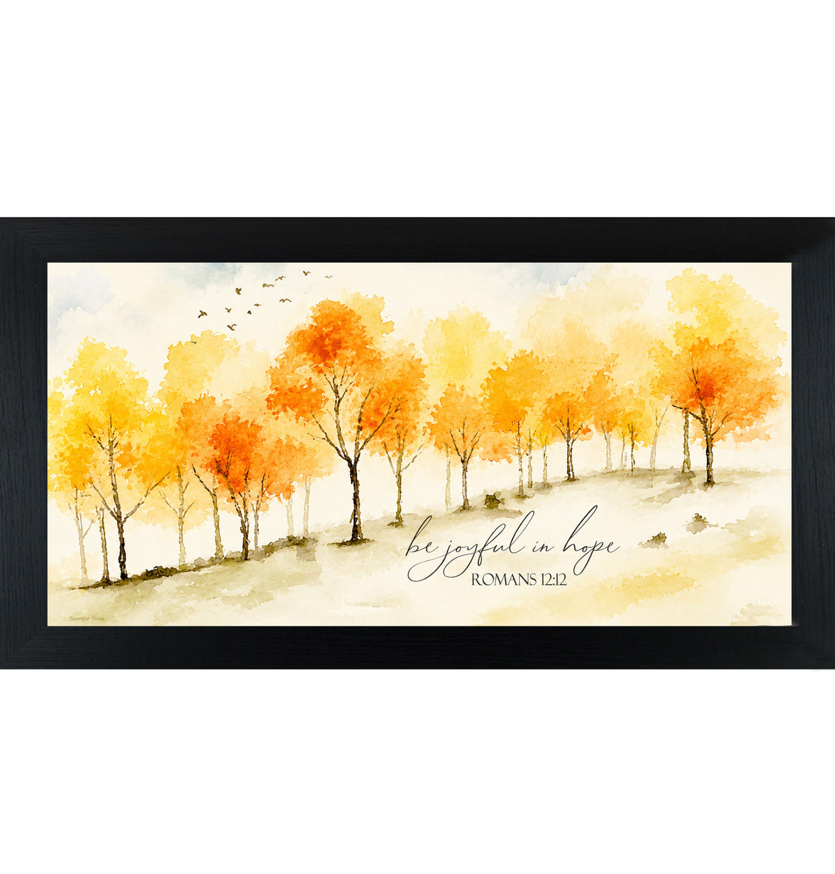 Be Joyful in Hope Wall Art – Romans 12:12 Watercolor Autumn Tree Landscape Decor (SN704)