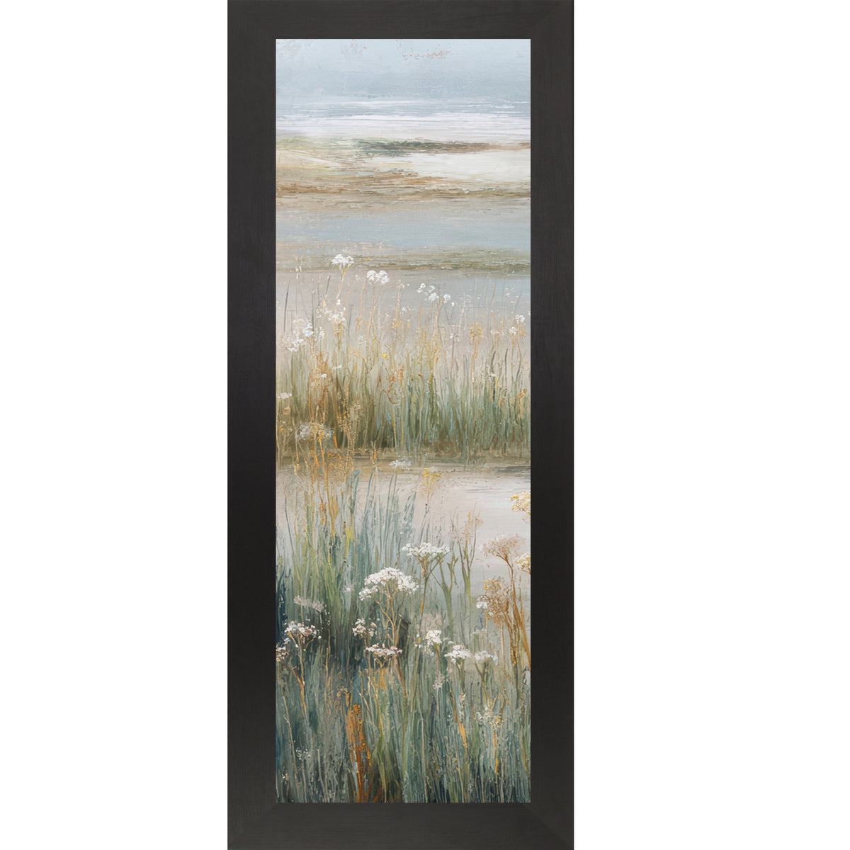 Coastal Marsh Wall Art – Tidal Grasses Wildflowers Narrow Portrait Wetland Decor Left Panel (SB917)
