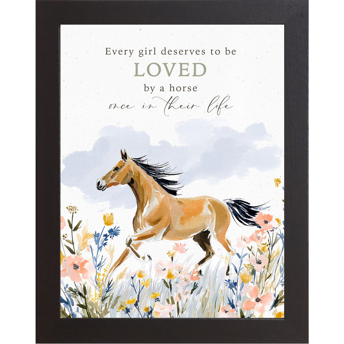 Every Girl Loved by a Horse Wall Art – Watercolor Floral Equine Portrait Decor (ZS108)
