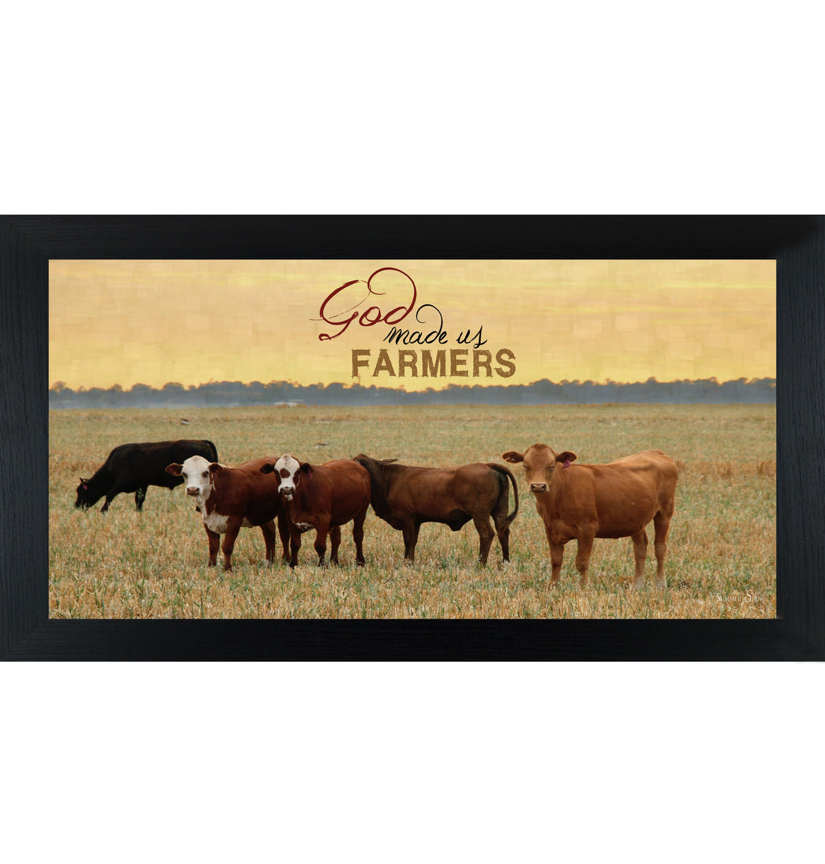 God Made Us Farmers Wall Art – Cattle Sunset Wide Landscape Farmhouse Decor (SSW1316)