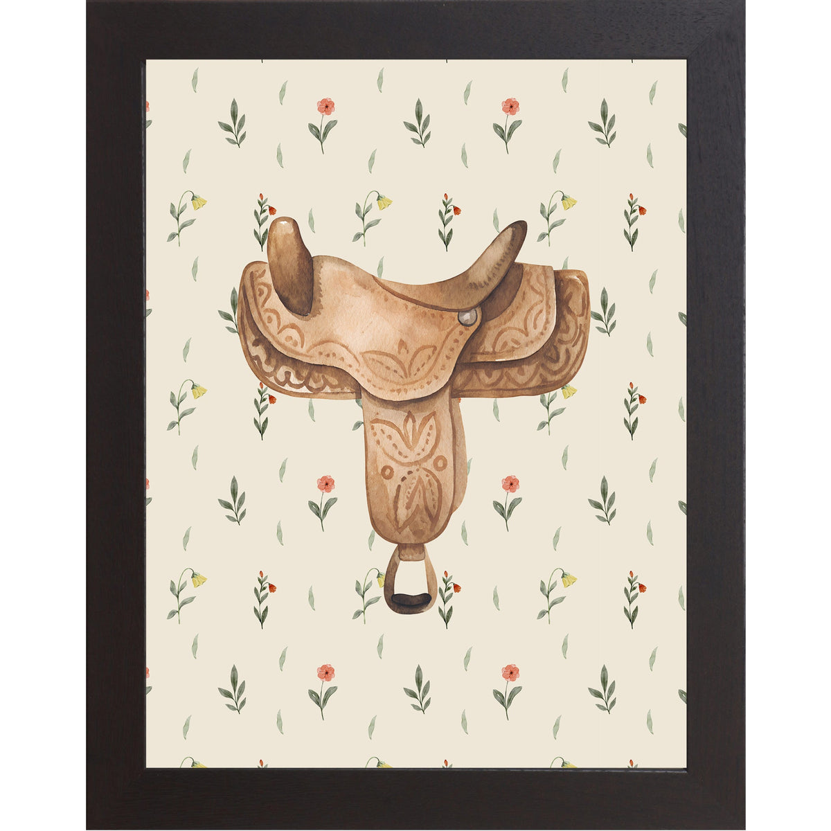 Western Saddle Wall Art – Watercolor Floral Equestrian Decor Cowgirl Horse Lover Gift (SB223)