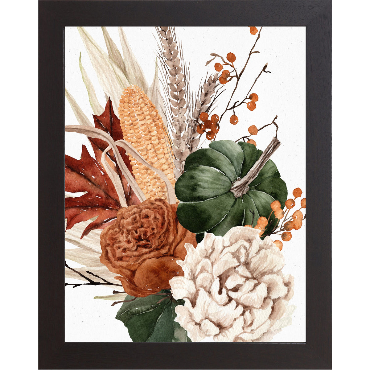 Harvest Bouquet Wall Art – Watercolor Pumpkin Corn Wheat Autumn Decor (SB251)