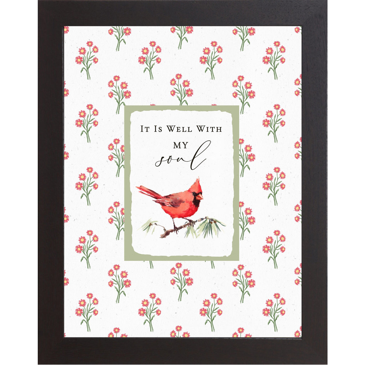 It Is Well With My Soul Cardinal Wall Art | Christian Floral Framed Decor | Red Bird Faith Print | SB176