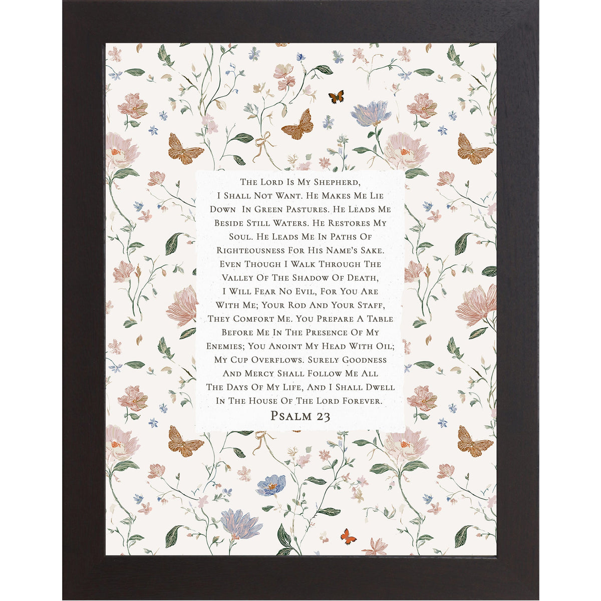 Psalm 23 Framed Wall Art – The Lord Is My Shepherd Floral Scripture Decor – Vertical Christian Wall Decor SB170