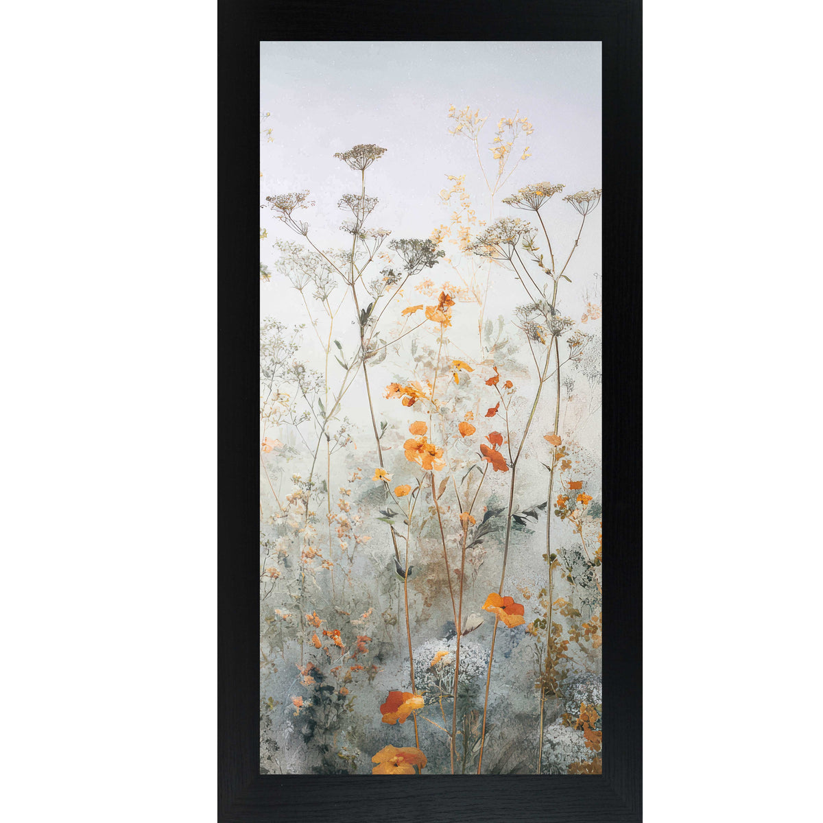 Soft Spring Wildflower Meadow Wall Art – Light Blue Botanical Floral Decor – Tall Vertical Framed Art (SB753)