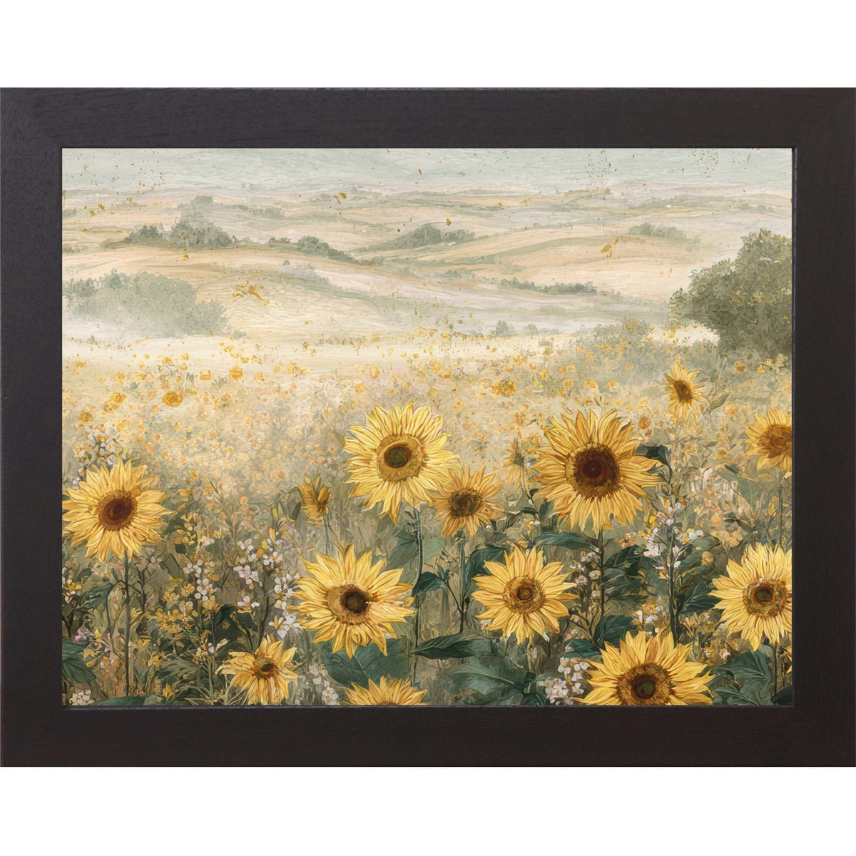 Sunflower Fields of Bliss – Framed Sunflower Landscape Wall Art, Wide Scenic Floral Decor (SB163)