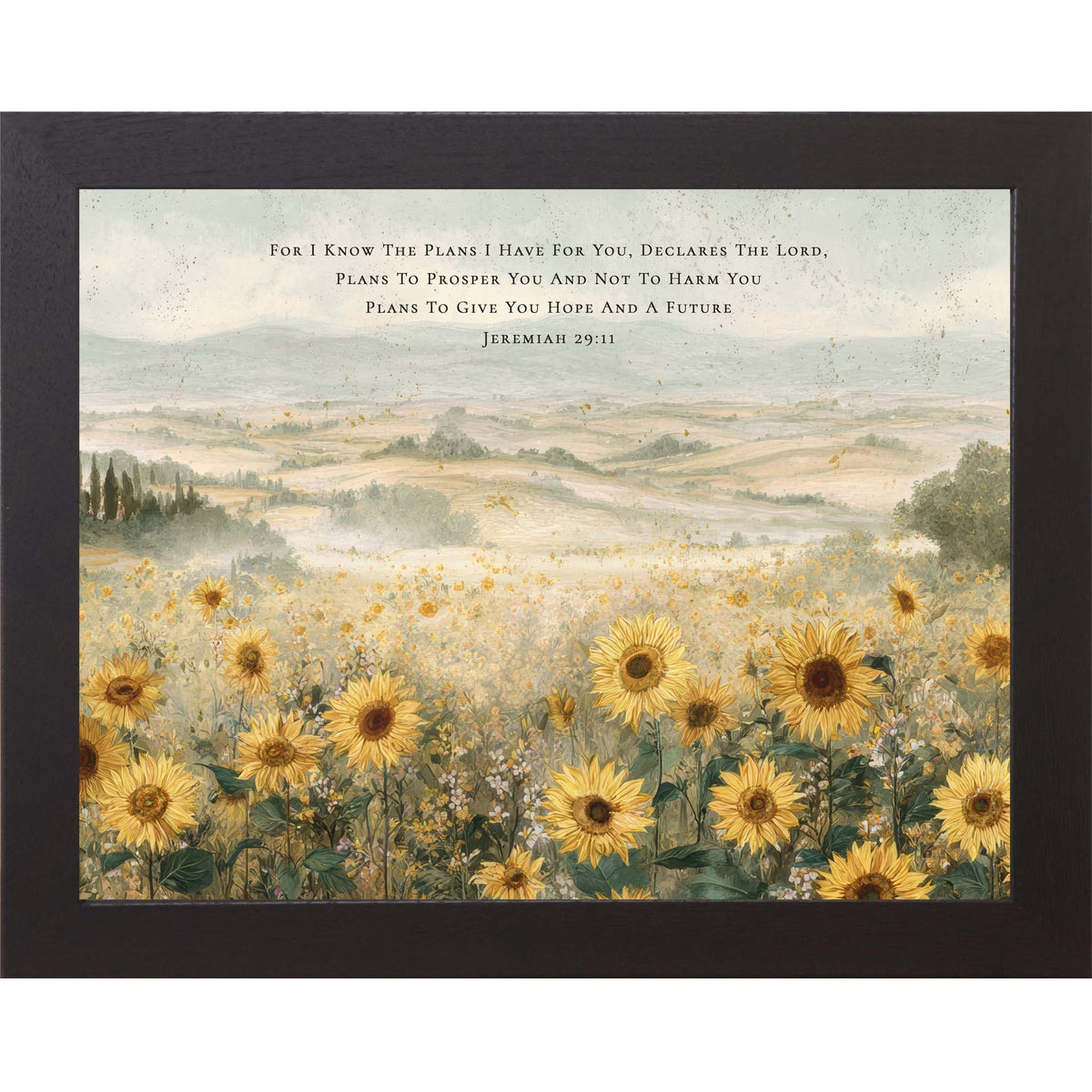 Sunflowers of Hope and a Future – Jeremiah 2911 Framed Wall Art, Christian Sunflower Landscape Decor (SB164)