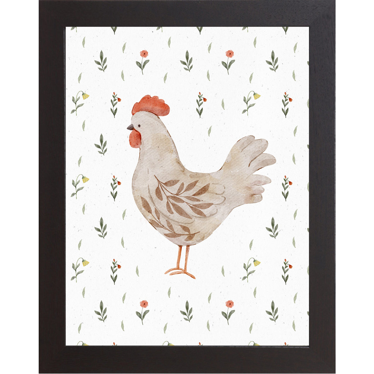 Watercolor Chicken Wall Art – Left Facing Hen – Neutral Farmhouse Kitchen Decor – Rustic Farm Print (SB172)