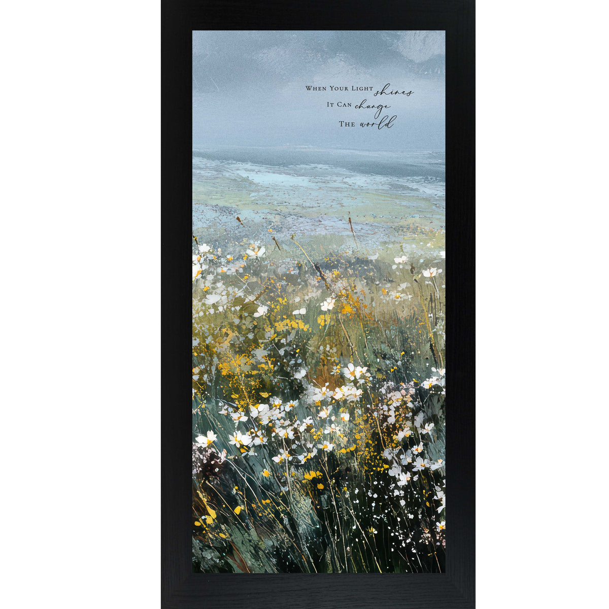 When Your Light Shines – Inspirational Floral Landscape Framed Wall Art, Watercolor Meadow Quote Decor (SB751)