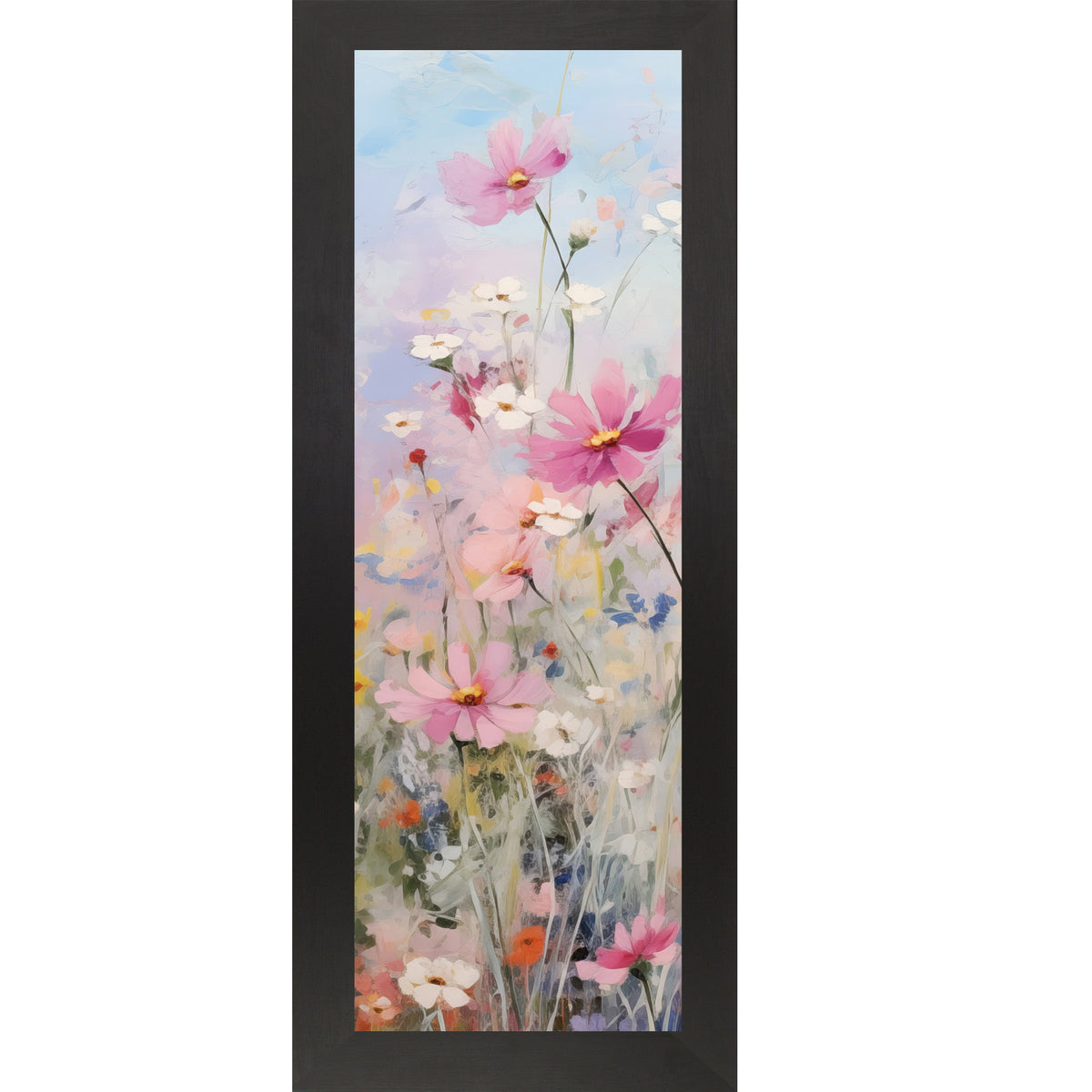 Slim Vertical Floral Wall Art – Soft Pink & Blue Watercolor Flowers (SB905)