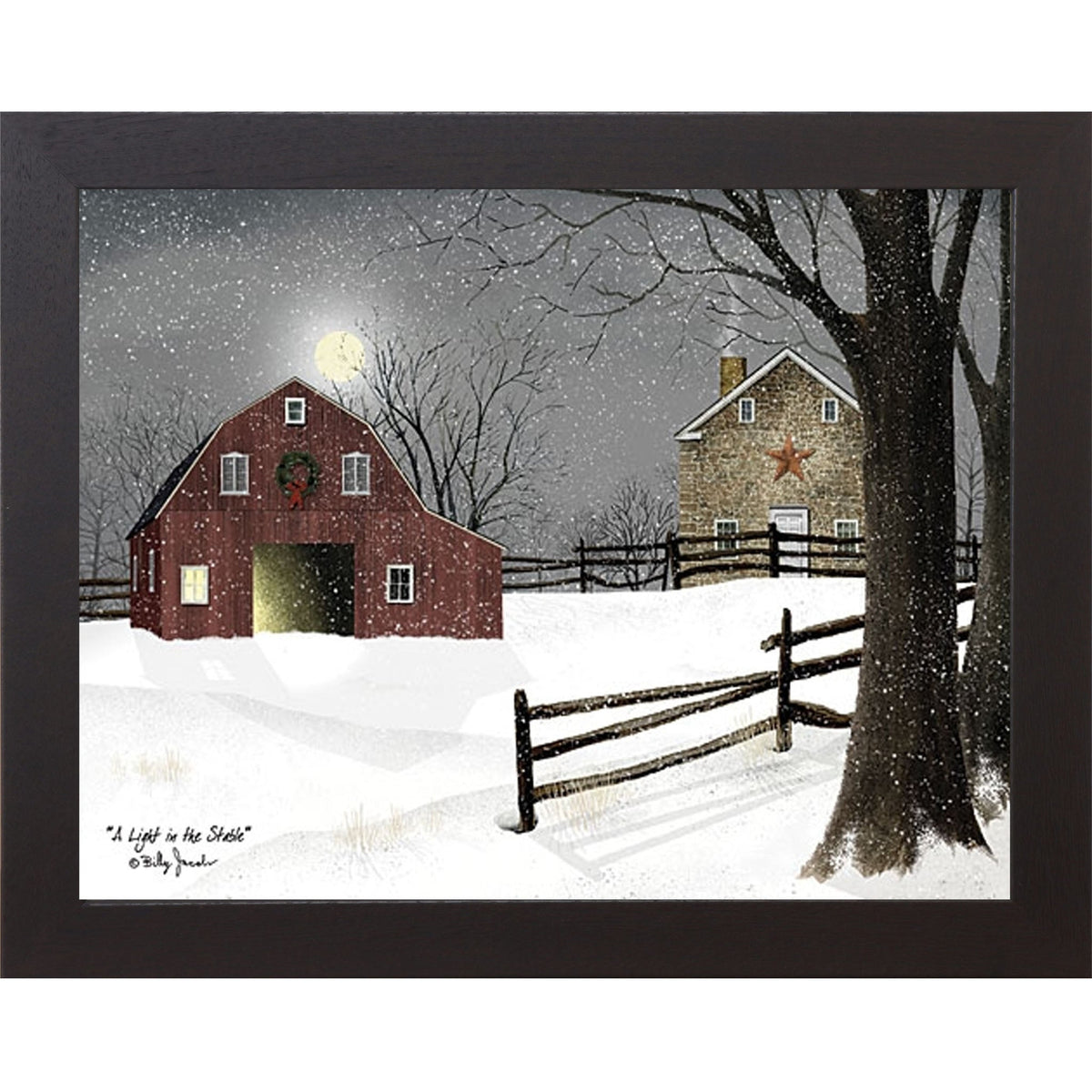 A Light in the Stable Wall Art by Billy Jacobs – Winter Barn Christmas Framed Print (BJ1068)