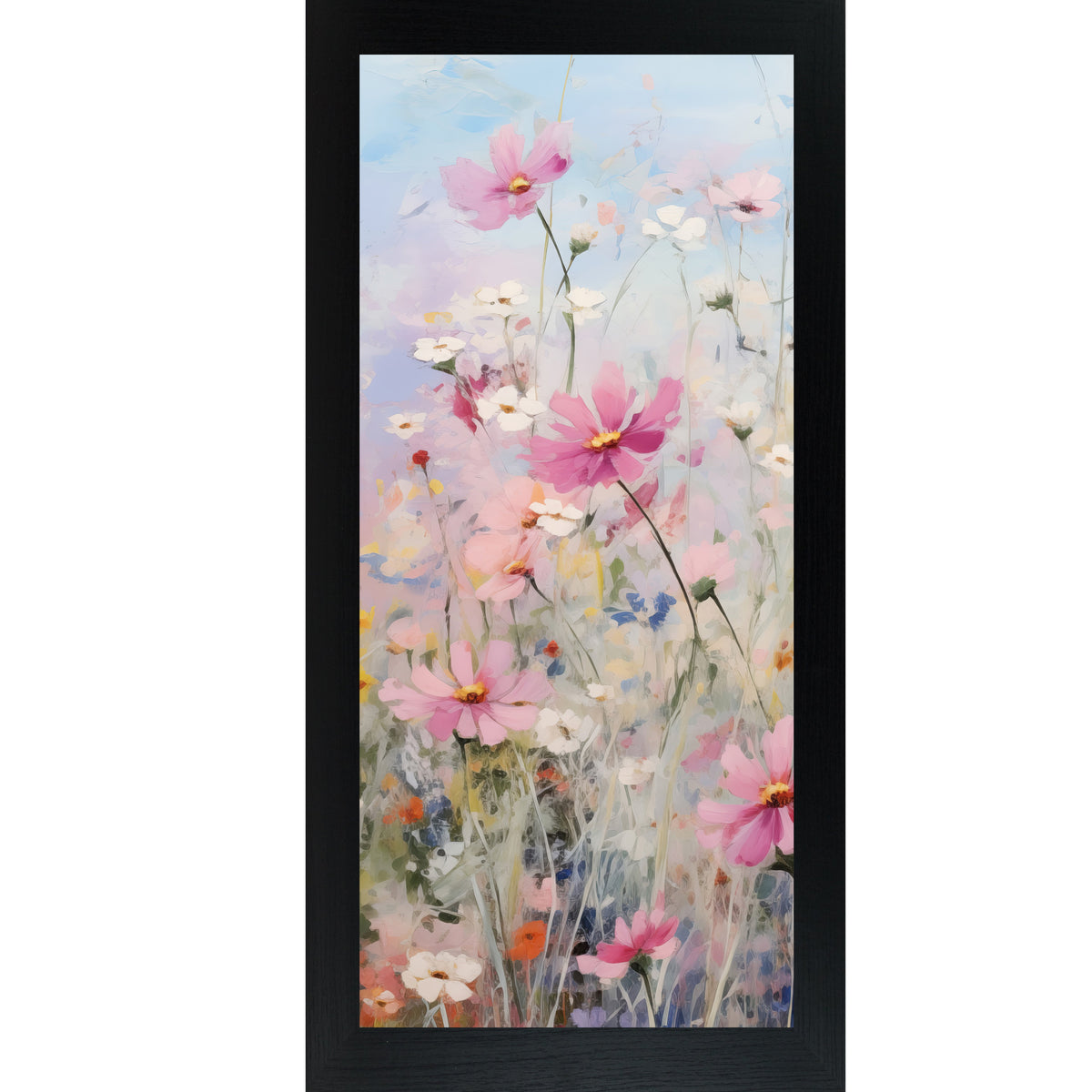 Cosmos Meadow Wall Art – Impressionist Pink Wildflower Tall Portrait Floral Farmhouse Decor (SB728)