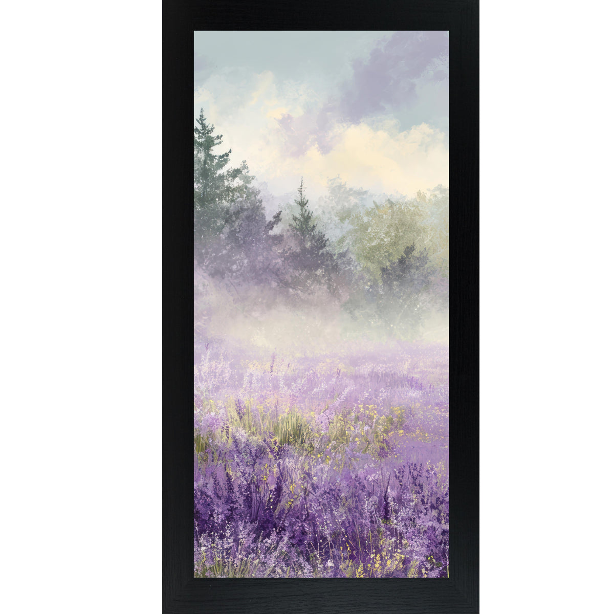 Lavender Field Wall Art – Misty Purple Wildflower Forest Tall Portrait Farmhouse Floral Decor (SB746)