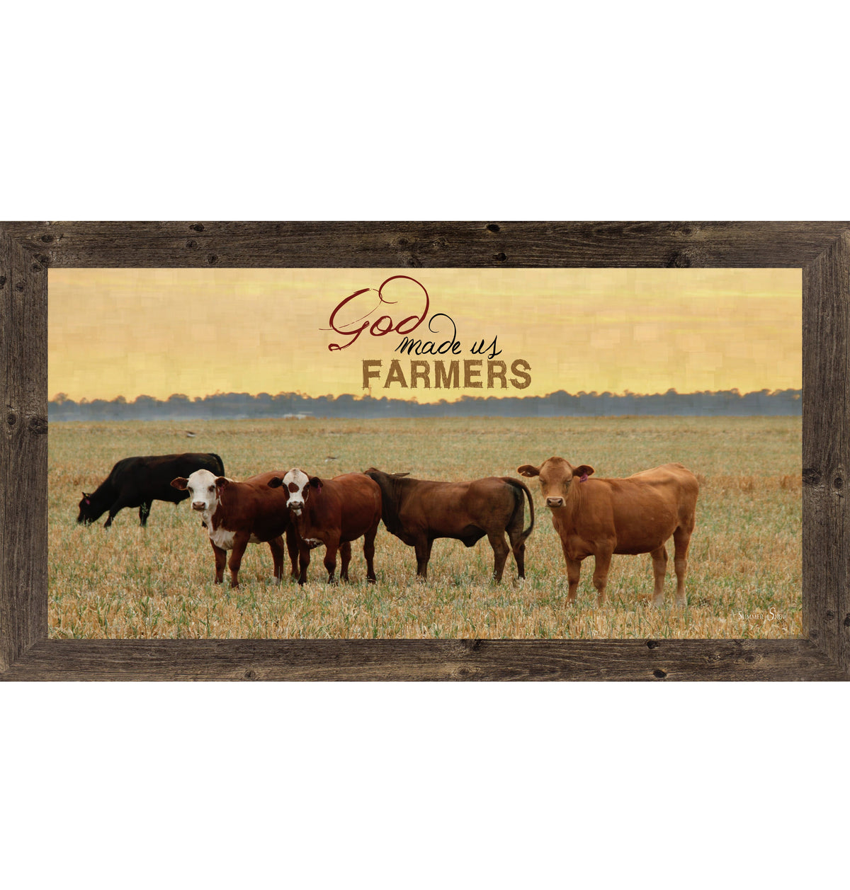 God Made Us Farmers Wall Art – Cattle Sunset Wide Landscape Farmhouse Decor (SSW1316)