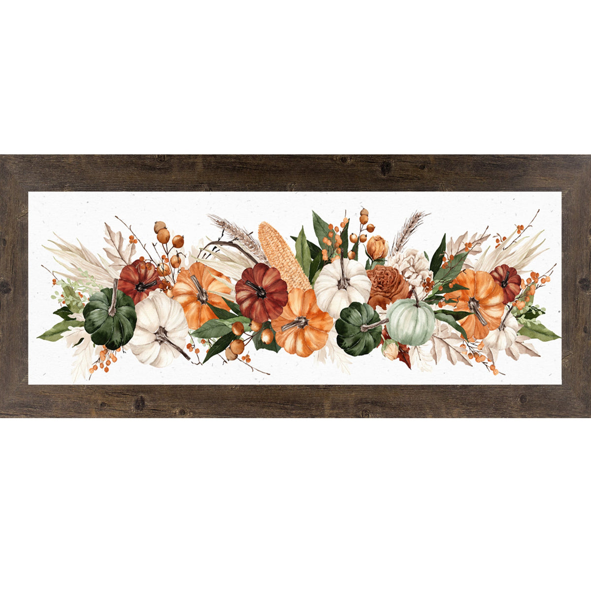 Harvest Wide Landscape Wall Art – Watercolor Pumpkin Corn Wheat Autumn Farmhouse Mantle Decor (SB949)