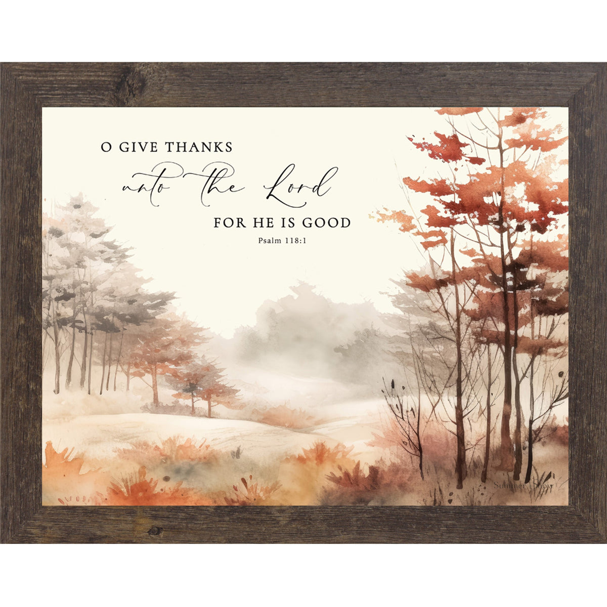 O Give Thanks Unto the Lord Wall Art – Psalm 118:1 Watercolor Autumn Landscape Christian Decor (SB250)