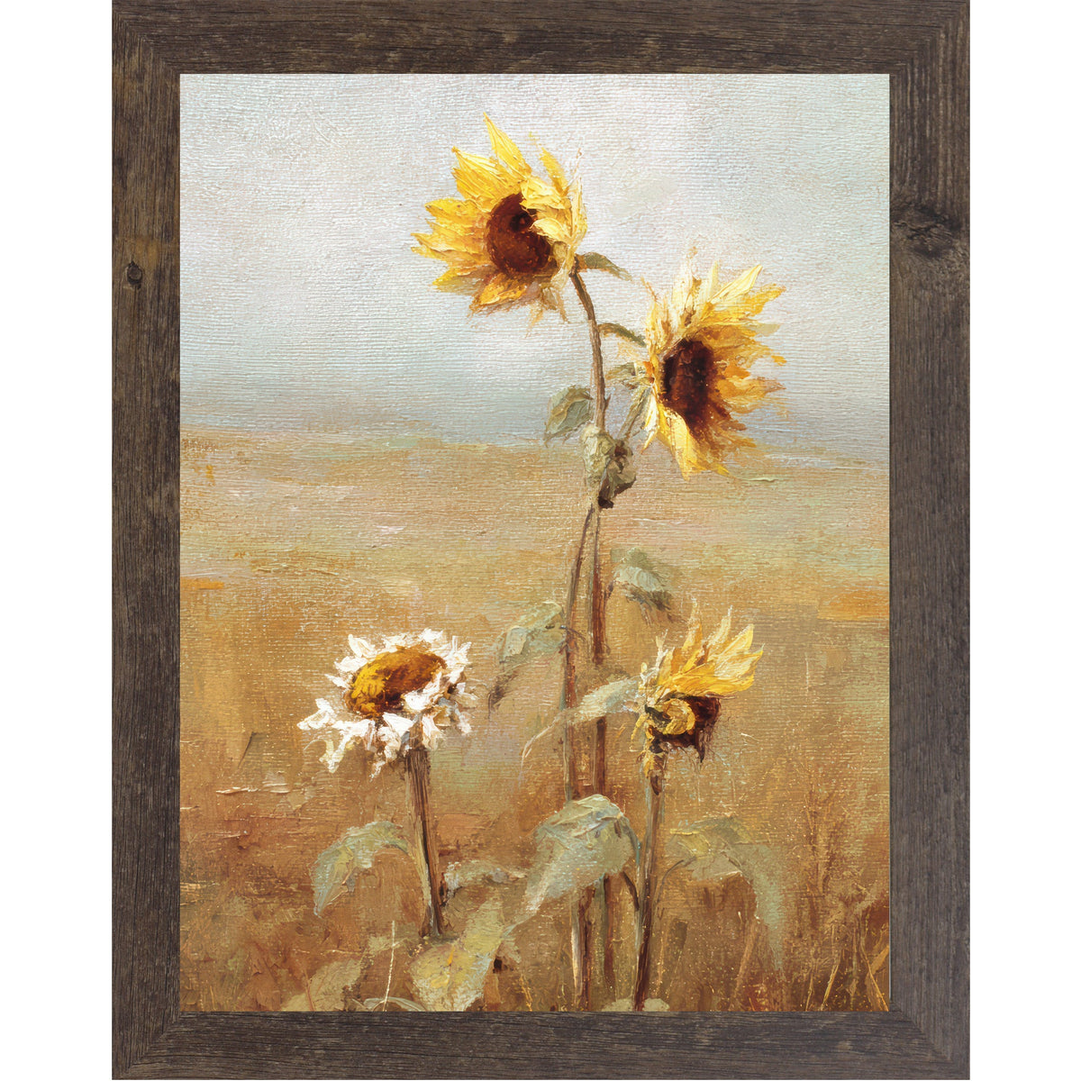 Sunflower Field Wall Art – Oil Painting Style Floral Farmhouse Portrait Decor (SB241)