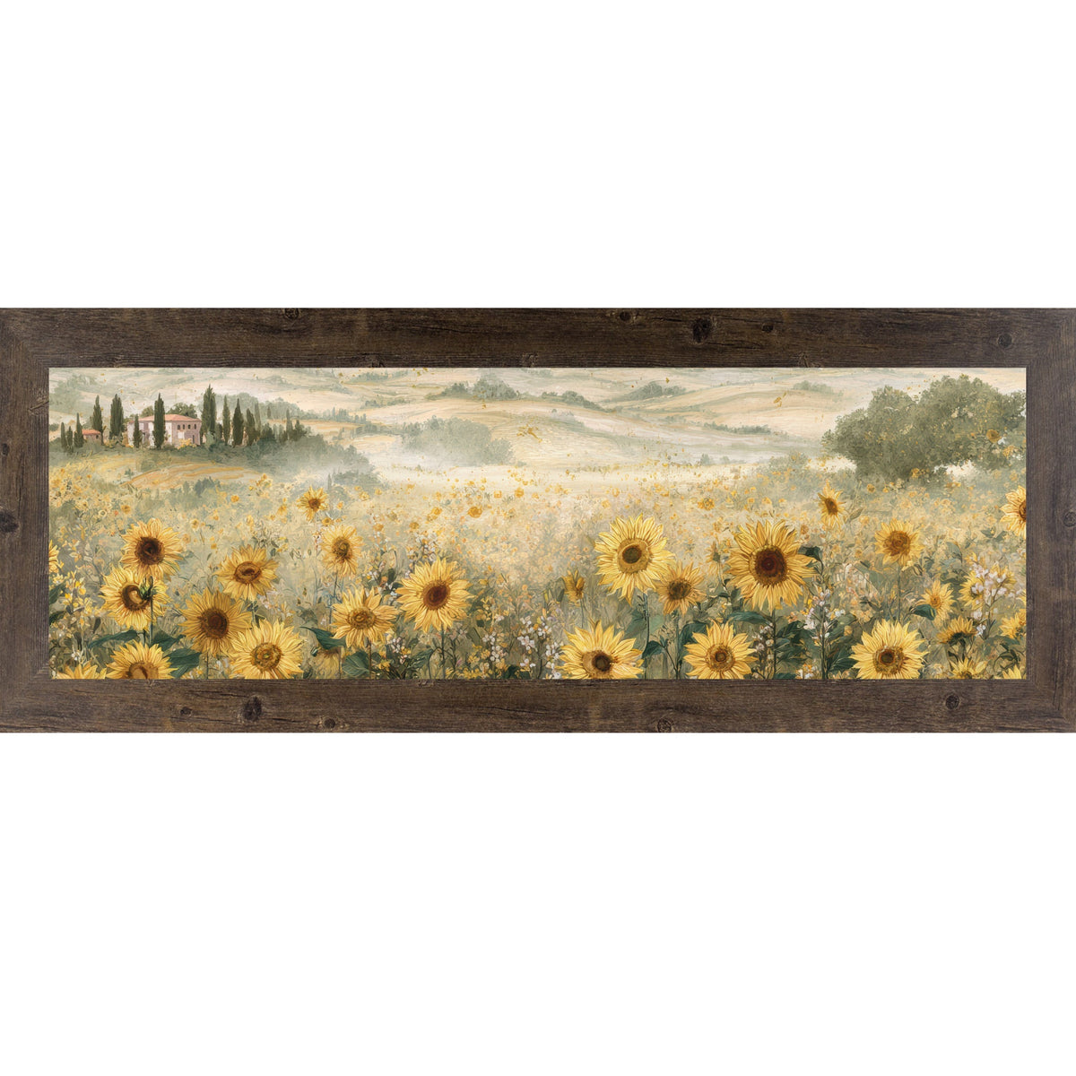 Tuscan Sunflower Field Wall Art – Italian Countryside Floral Wide Landscape Decor (SB921)