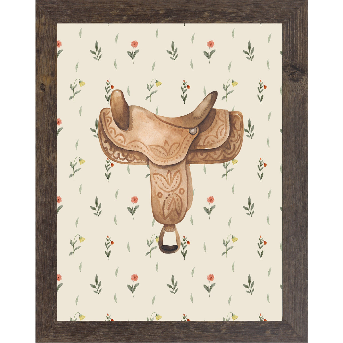 Western Saddle Wall Art – Watercolor Floral Equestrian Decor Cowgirl Horse Lover Gift (SB223)