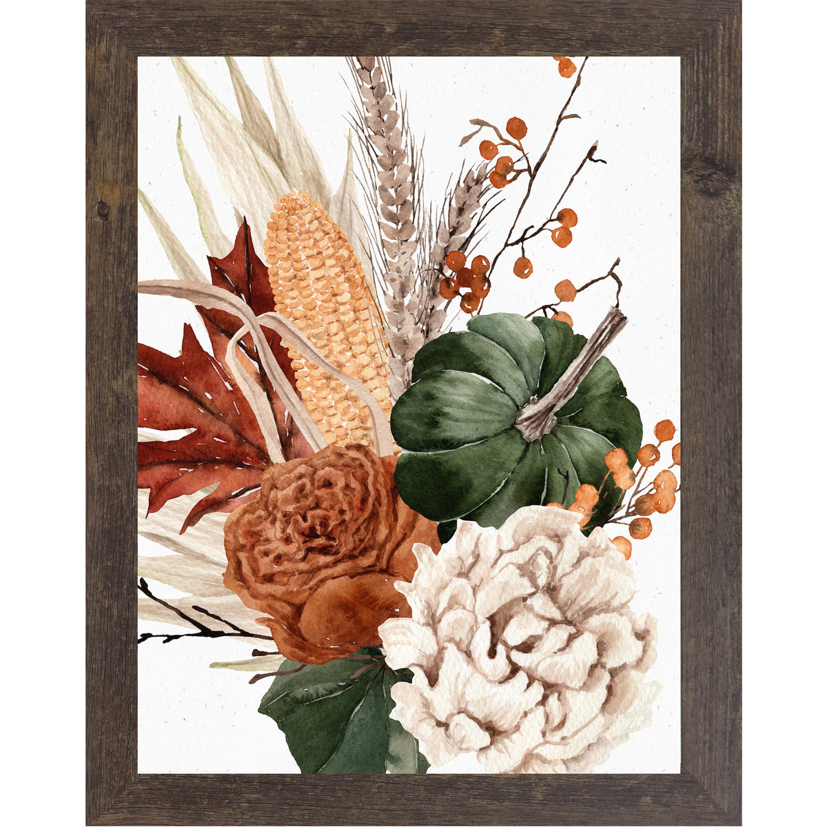 Harvest Bouquet Wall Art – Watercolor Pumpkin Corn Wheat Autumn Decor (SB251)