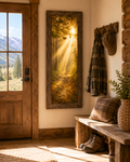 Forest Light Path Wall Art – Narrow Portrait Divine Sunlight Pine Decor (SB948)