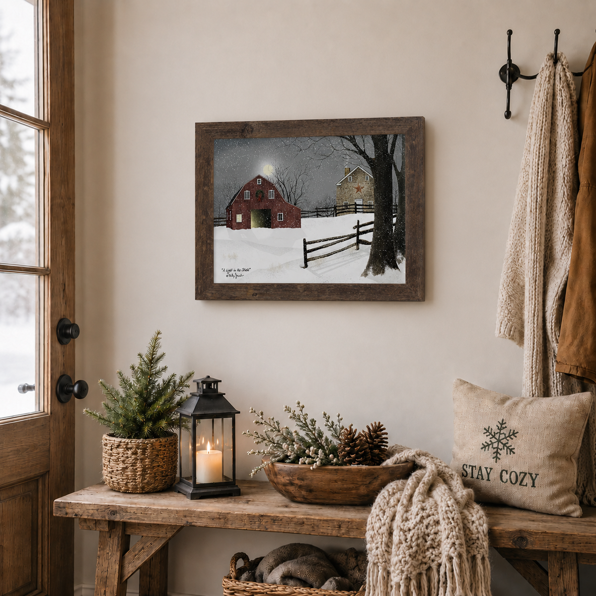 A Light in the Stable Wall Art by Billy Jacobs – Winter Barn Christmas Framed Print (BJ1068)