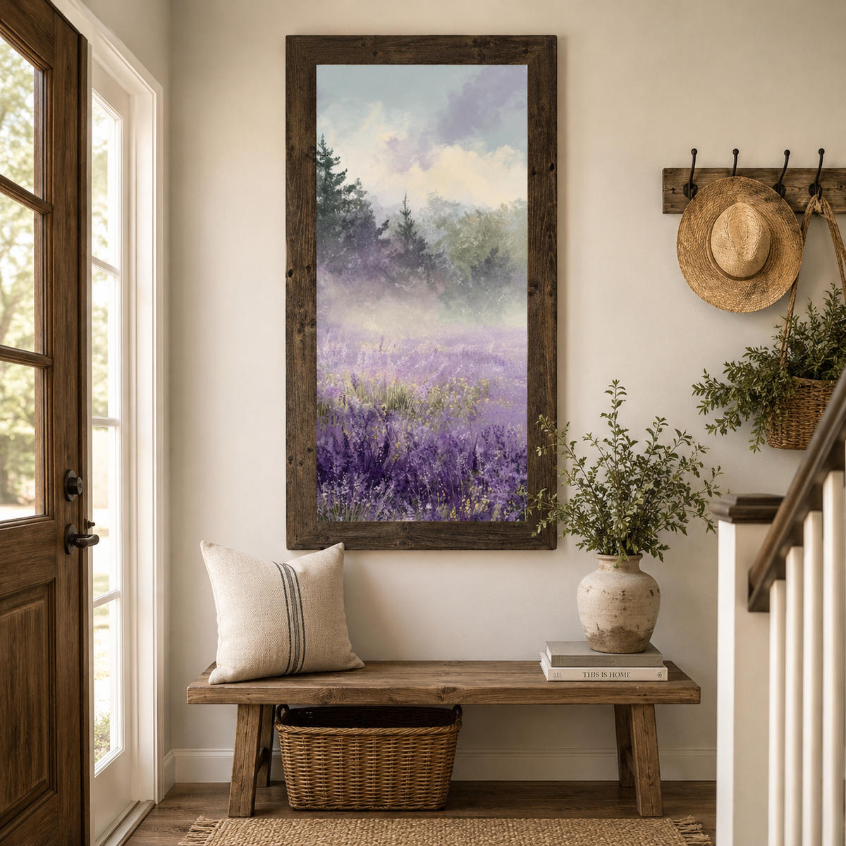Lavender Field Wall Art – Misty Purple Wildflower Forest Tall Portrait Farmhouse Floral Decor (SB746)