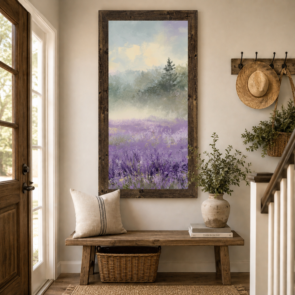 Lavender Field Wall Art – Misty Purple Wildflower Forest Tall Portrait Farmhouse Floral Decor (SB747)