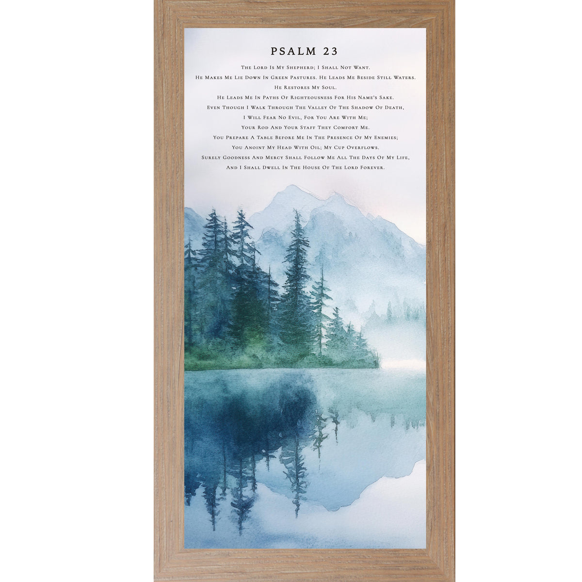 Psalm 23 Framed Wall Art – Watercolor Lake & Mountain Scripture Artwork, Christian Landscape Decor (SB750)