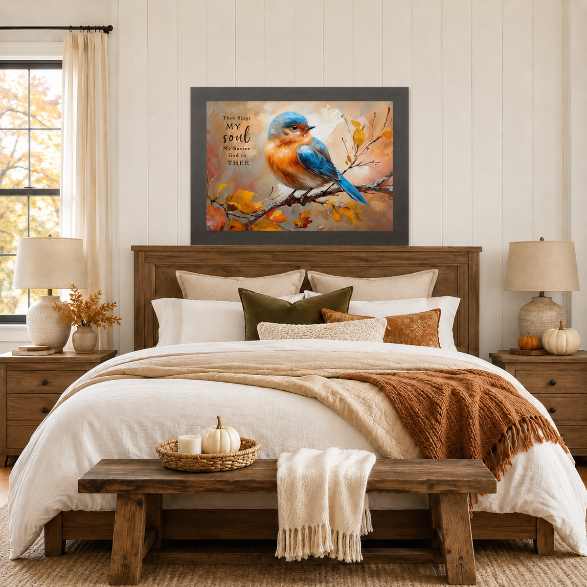 Then Sings My Soul Wall Art – How Great Thou Art Bluebird Autumn Hymn Decor (NS349)