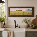 Yellow Wildflower Barn Wide Landscape Wall Art – Farmhouse Summer Scenic Panoramic Decor (SB950)