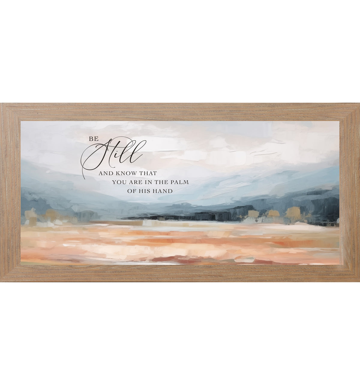 Be Still Wall Art – Palm Of His Hand Terracotta Landscape Wide Christian Scripture Decor (SB760)