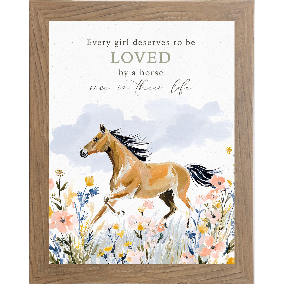 Every Girl Loved by a Horse Wall Art – Watercolor Floral Equine Portrait Decor (ZS108)