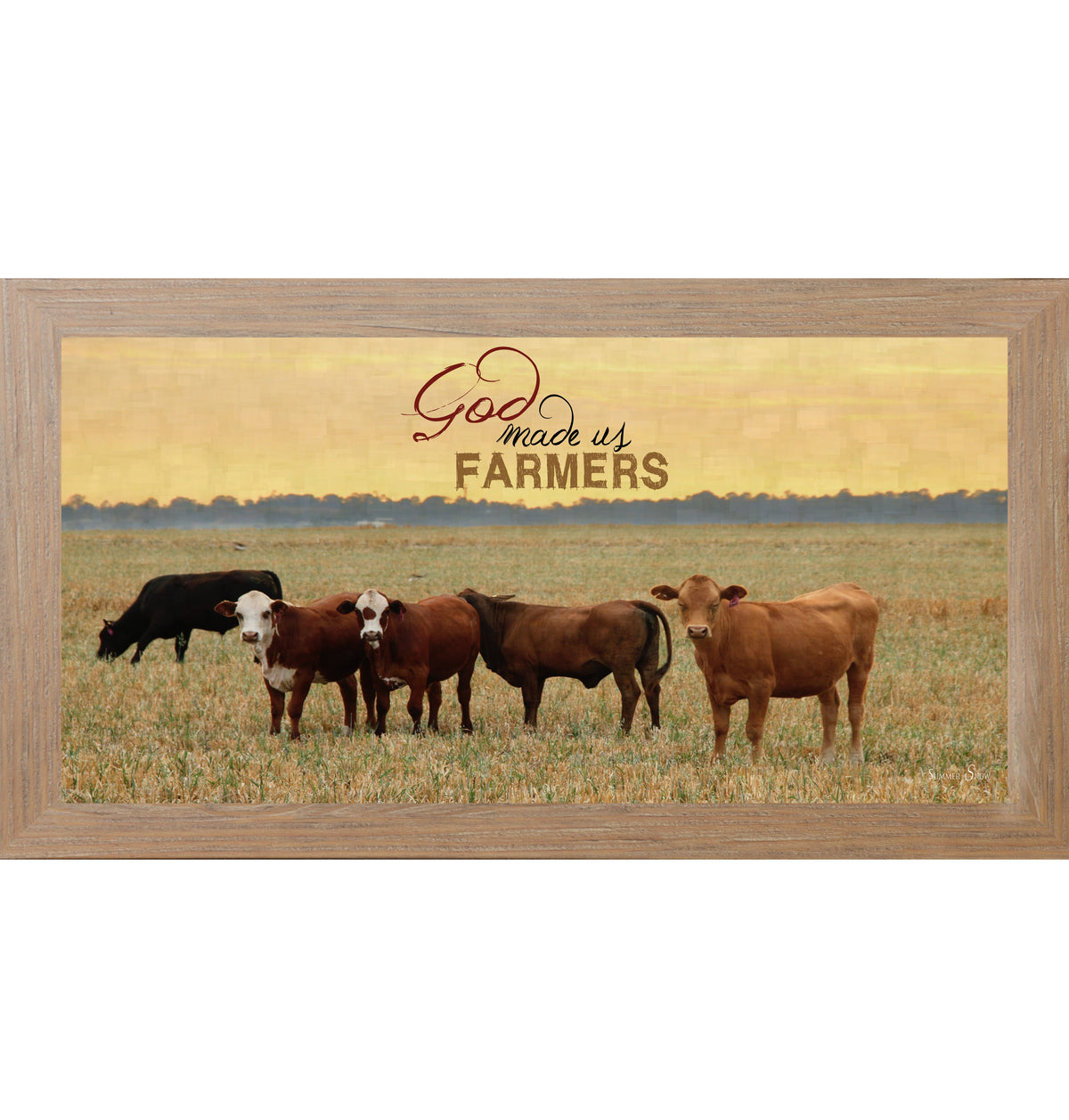God Made Us Farmers Wall Art – Cattle Sunset Wide Landscape Farmhouse Decor (SSW1316)