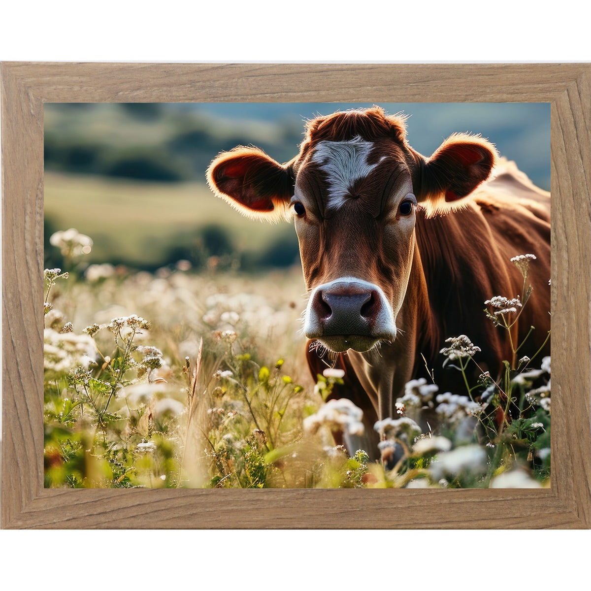 Jersey Cow Wildflower Field Wall Art – Farmhouse Cattle Scenic Landscape Decor (SB238)