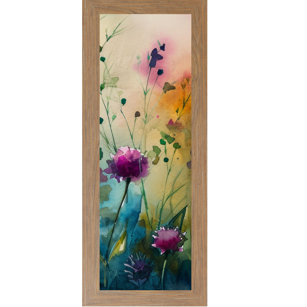 Teal Wildflower Wall Art – Watercolor Floral Narrow Portrait Botanical Decor (SB929)