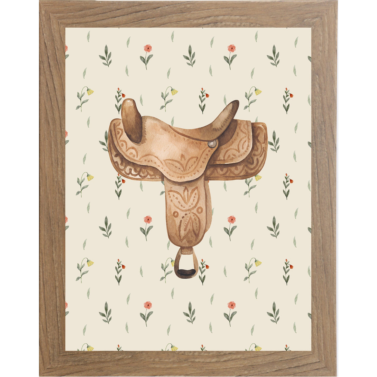 Western Saddle Wall Art – Watercolor Floral Equestrian Decor Cowgirl Horse Lover Gift (SB223)