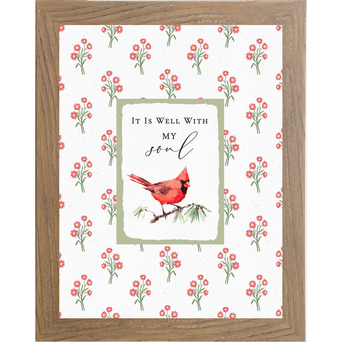 It Is Well With My Soul Cardinal Wall Art | Christian Floral Framed Decor | Red Bird Faith Print | SB176