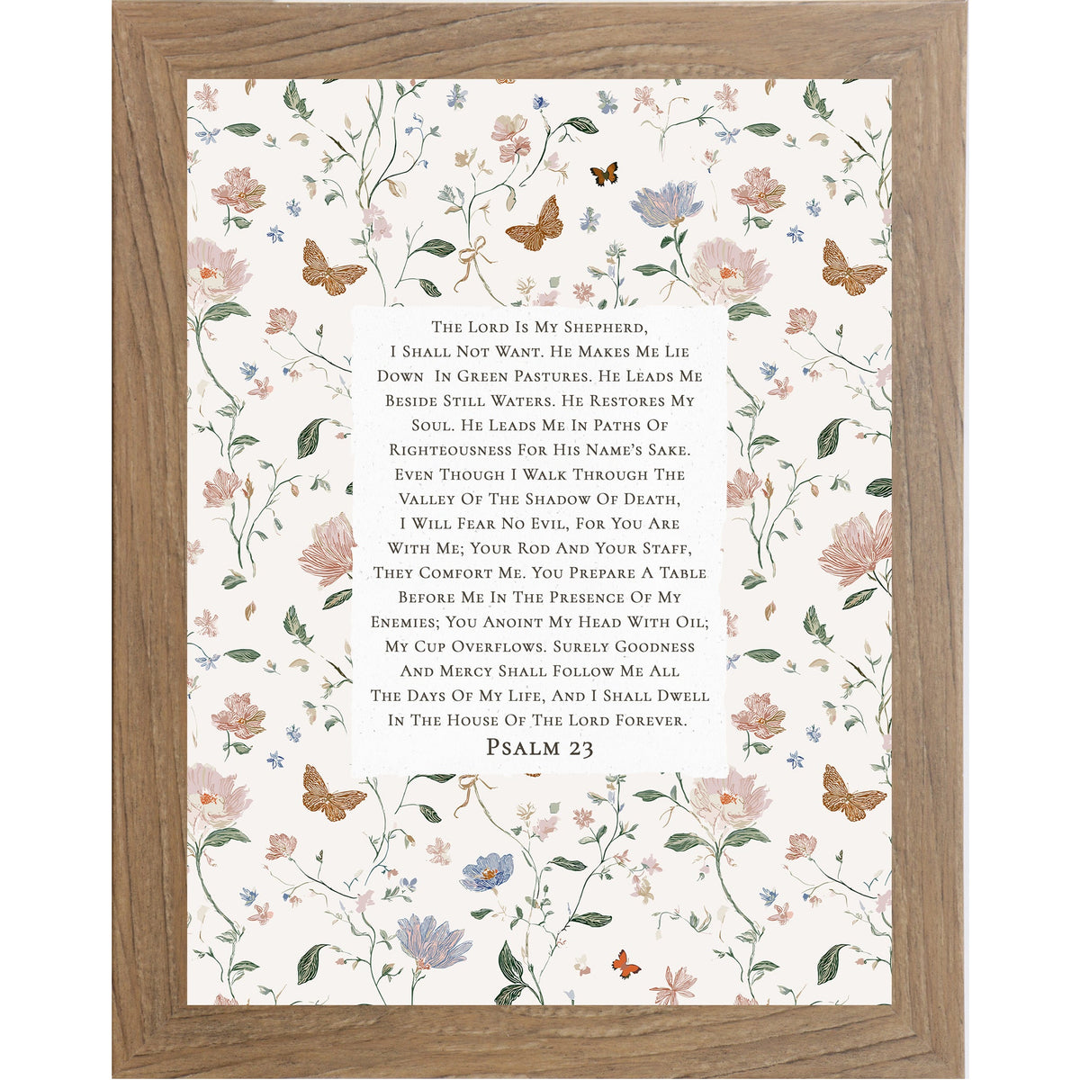Psalm 23 Framed Wall Art – The Lord Is My Shepherd Floral Scripture Decor – Vertical Christian Wall Decor SB170