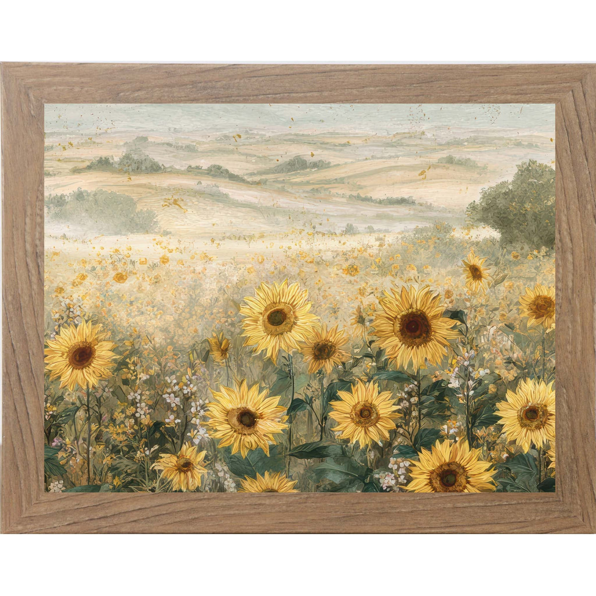 Sunflower Fields of Bliss – Framed Sunflower Landscape Wall Art, Wide Scenic Floral Decor (SB163)