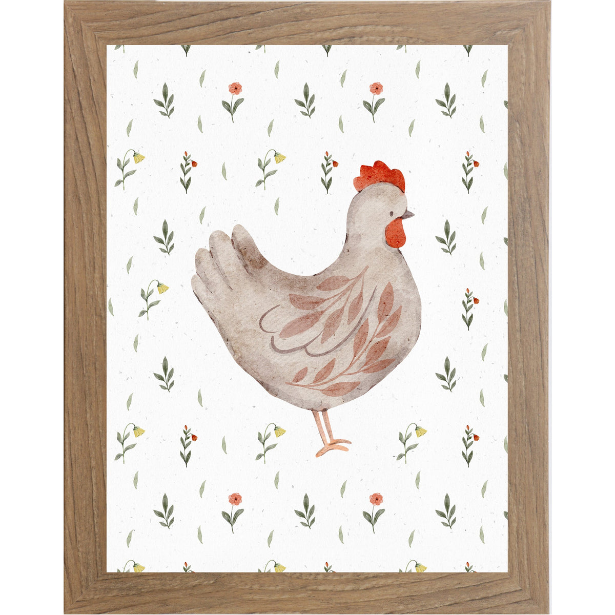 Watercolor Chicken Wall Art – Right Facing Hen – Neutral Farmhouse Kitchen Decor – Rustic Farm Print (SB171)