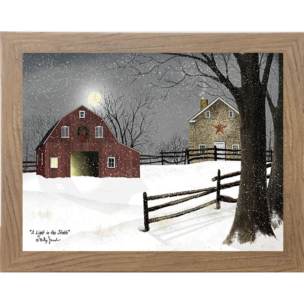 A Light in the Stable Wall Art by Billy Jacobs – Winter Barn Christmas Framed Print (BJ1068)