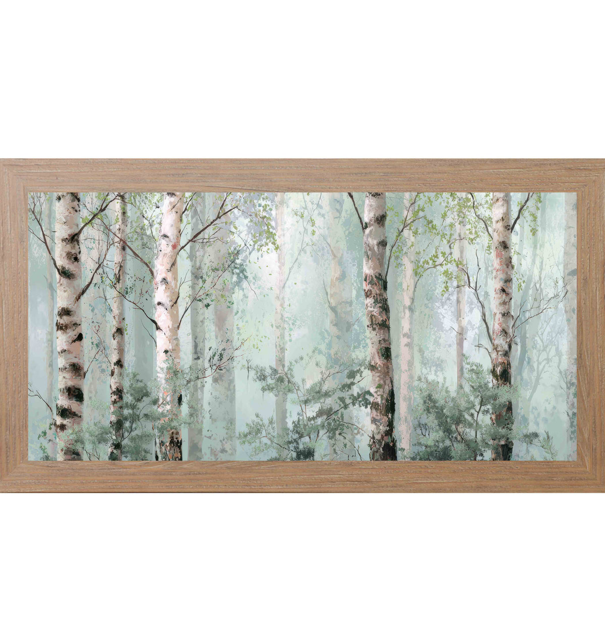 Birch Forest Mist Wall Art – Soft Watercolor Birch Tree Wide Landscape Scenic Decor (SB737)