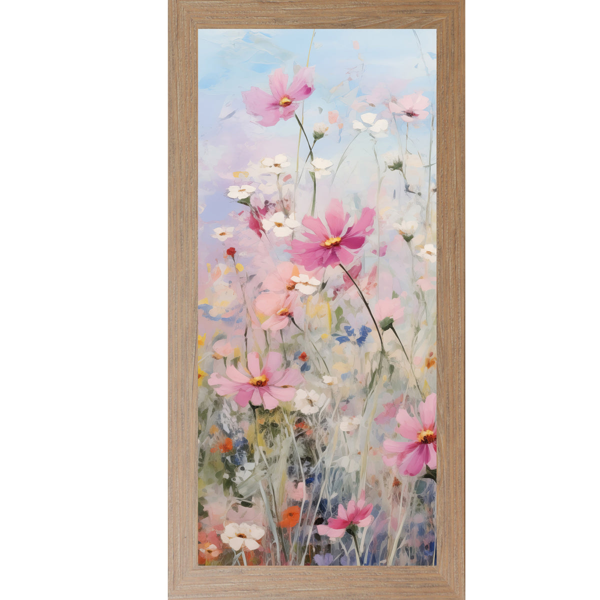 Cosmos Meadow Wall Art – Impressionist Pink Wildflower Tall Portrait Floral Farmhouse Decor (SB728)