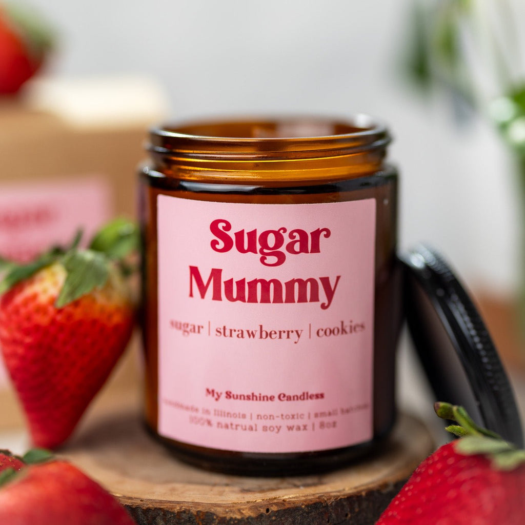 Sugar Mummy Candle – 8 oz Amber Jar Soy Candle – Funny Sweet Gift – Cozy Home Fragrance