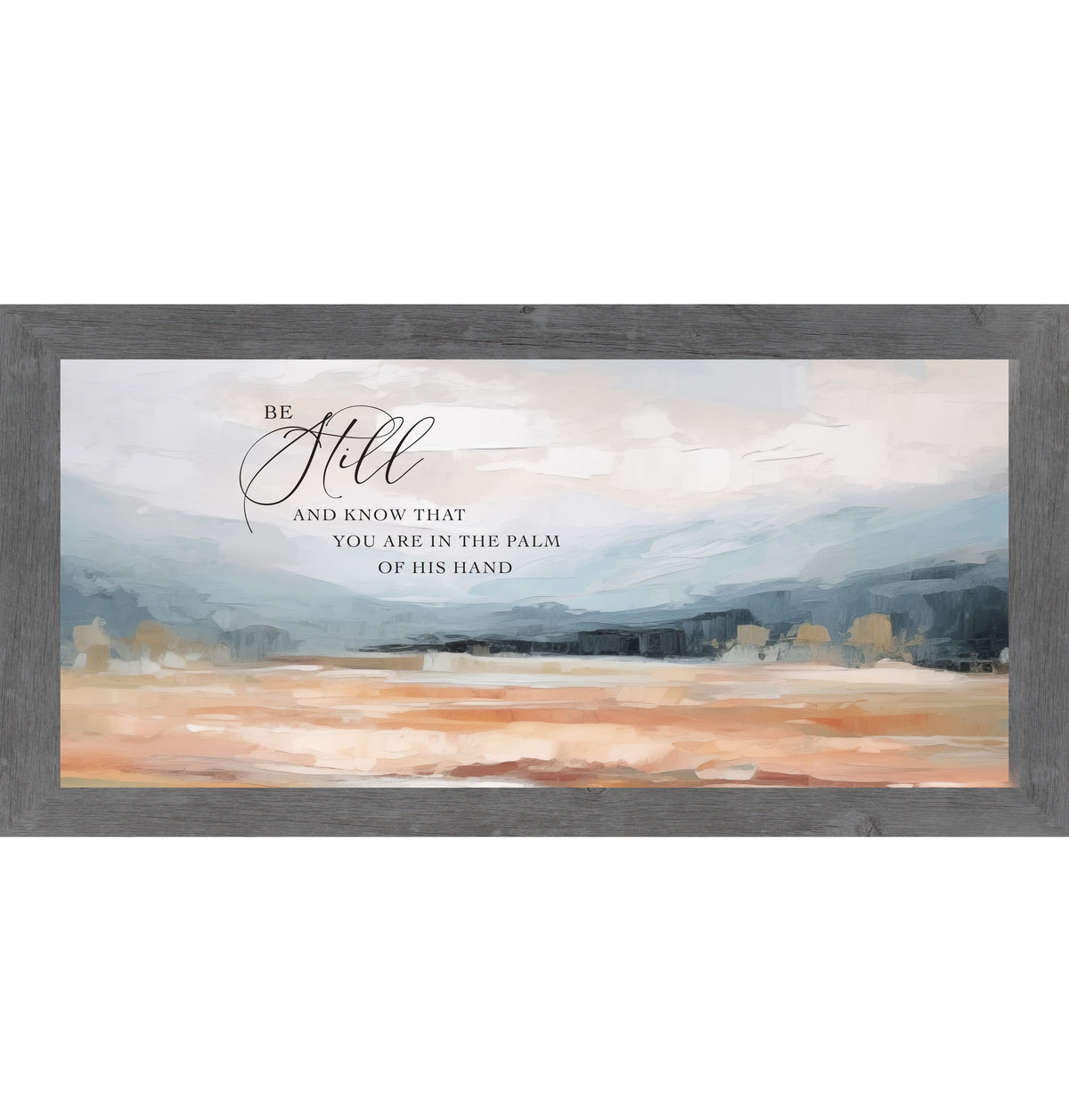 Be Still Wall Art – Palm Of His Hand Terracotta Landscape Wide Christian Scripture Decor (SB760)