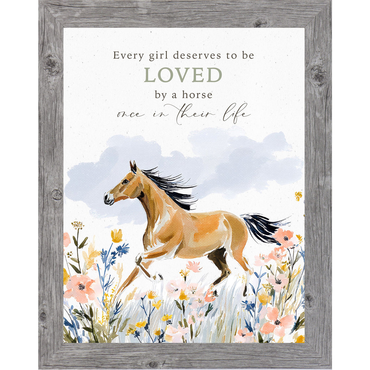 Every Girl Loved by a Horse Wall Art – Watercolor Floral Equine Portrait Decor (ZS108)