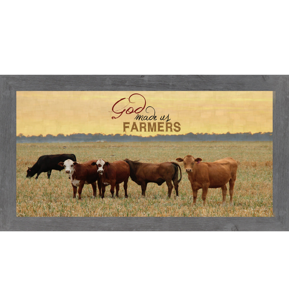 God Made Us Farmers Wall Art – Cattle Sunset Wide Landscape Farmhouse Decor (SSW1316)