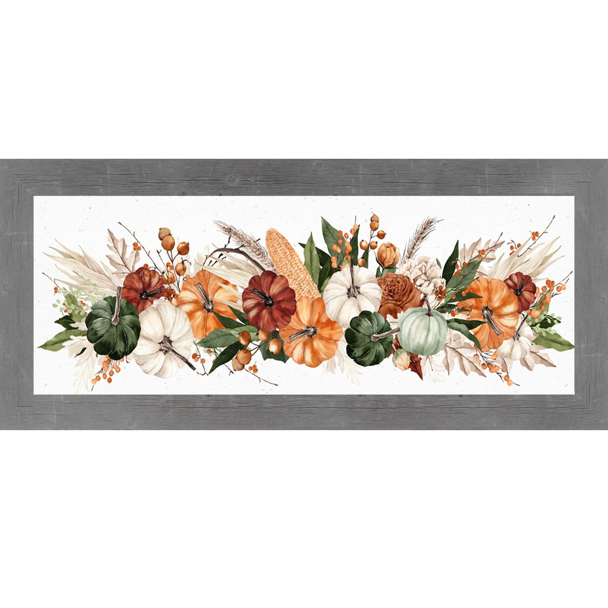 Harvest Wide Landscape Wall Art – Watercolor Pumpkin Corn Wheat Autumn Farmhouse Mantle Decor (SB949)